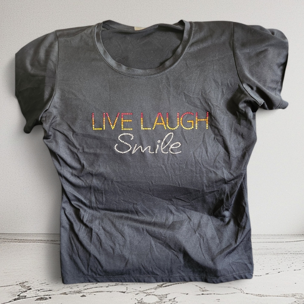 Sport-Tek, Live, Laugh, Smile, bling T-Shirt. Inspirational. Medium